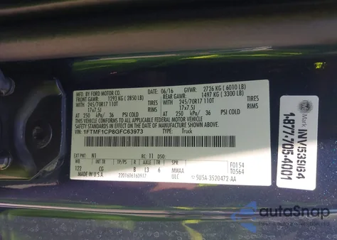 2016 Ford F-150 Xl z USA, uszkodzony, nr VIN 1FTMF1CP8GFC63973